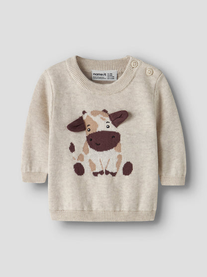 Name it Strickpullover mit Kuh aus Bio-Baumwolle