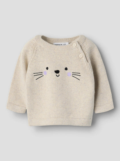 Name it Strickpullover Forana mit Tiergesicht aus Bio-Baumwolle