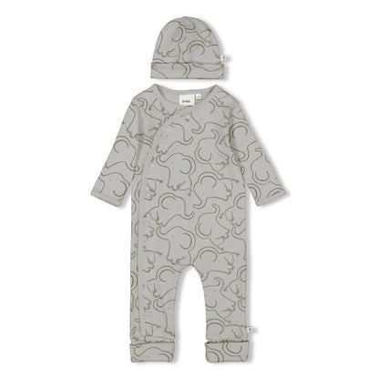 Feetje Strampler mit Klappfuß Geschenkkarton Set mit Mütze - Elefantenprint