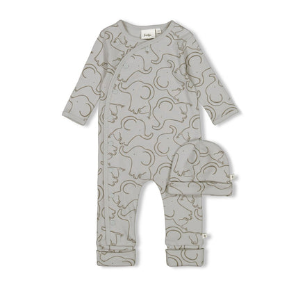 Feetje Strampler mit Klappfuß Geschenkkarton Set mit Mütze - Elefantenprint