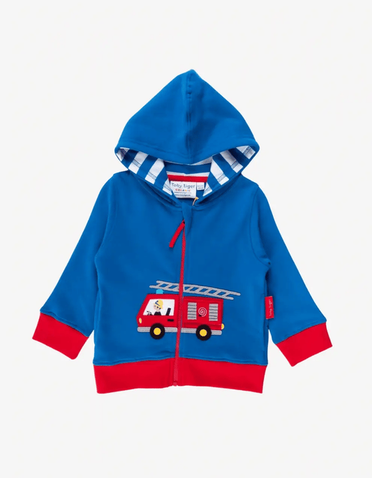 Toby Tiger Sweatjacke mit Kapuze und Feuerwehr-Applikation GOTS